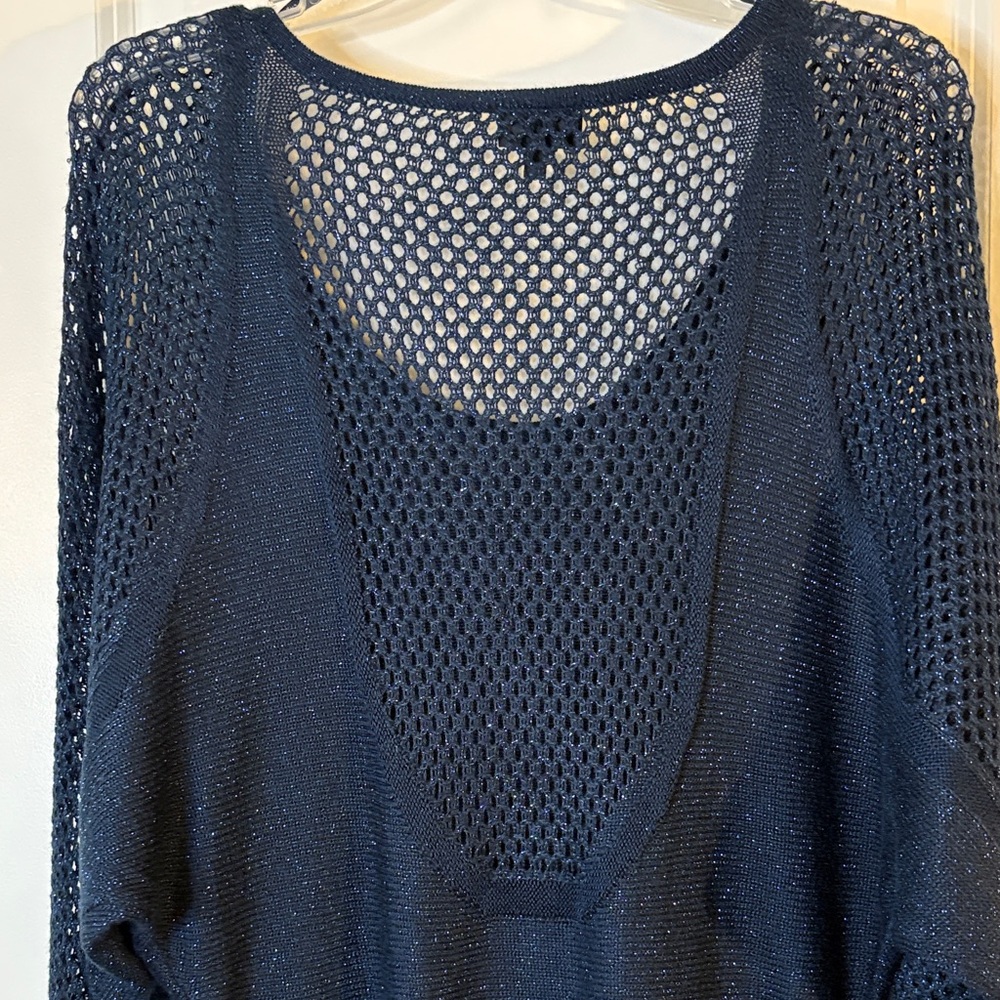 Navy Sweater with Mesh Sleeves - Picture 6 of 8